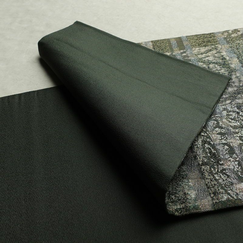袋帯 全通柄 美品 正絹 木の葉・植物柄 金通し フォーマル 帯 緑・うぐいす色_画像9