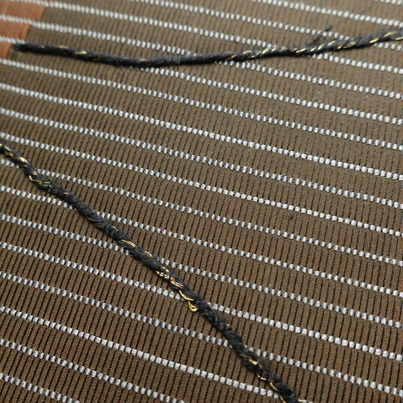袋帯 六通柄 良品 一般用 正絹 幾何学柄・抽象柄 刺繍 帯 モダン 茶_画像5