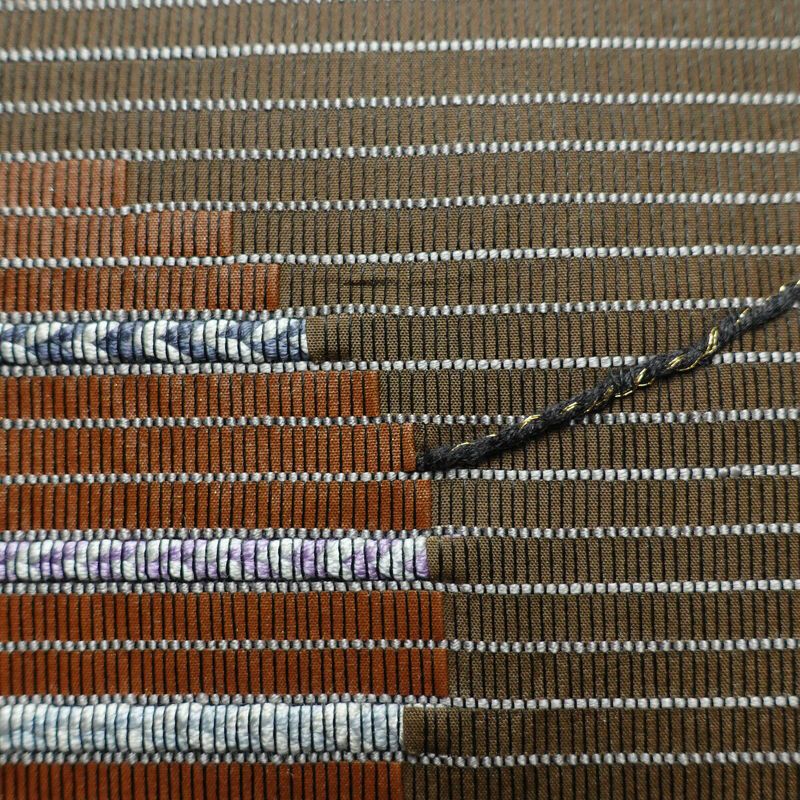 袋帯 六通柄 良品 一般用 正絹 幾何学柄・抽象柄 刺繍 帯 モダン 茶_画像6