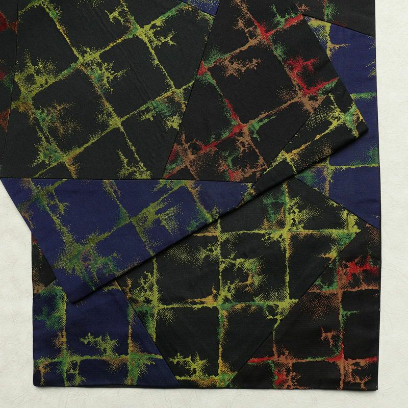 袋帯 全通柄 一般用 正絹 切嵌 幾何学柄・抽象柄 帯 黒_画像13