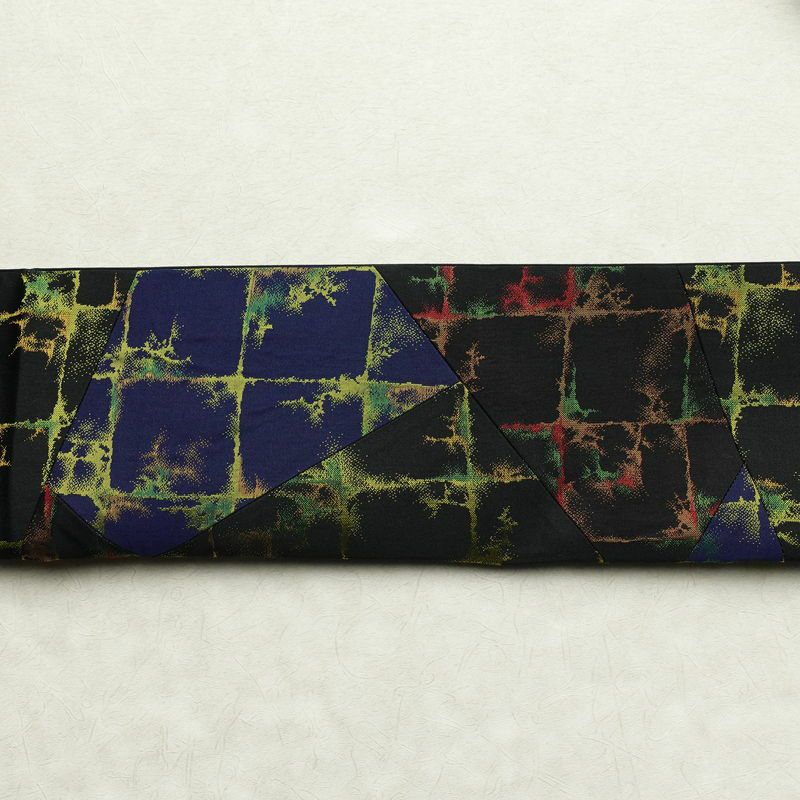 袋帯 全通柄 一般用 正絹 切嵌 幾何学柄・抽象柄 帯 黒_画像14