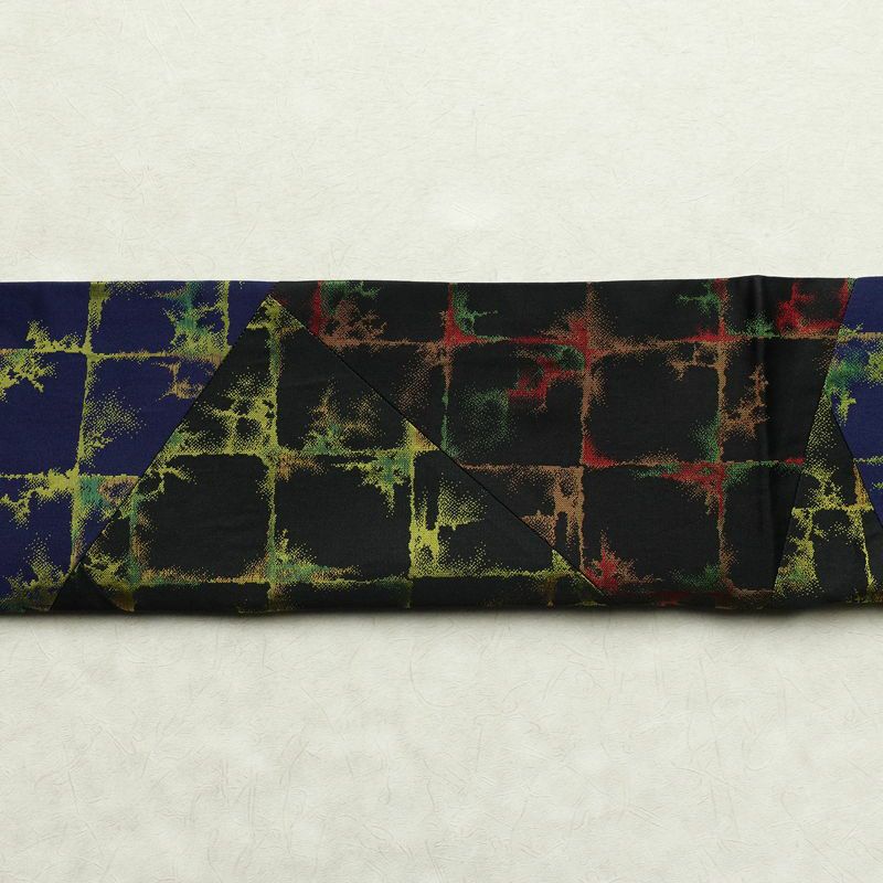 袋帯 全通柄 一般用 正絹 切嵌 幾何学柄・抽象柄 帯 黒_画像15