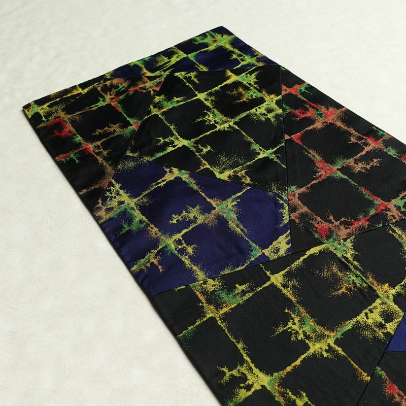 袋帯 全通柄 一般用 正絹 切嵌 幾何学柄・抽象柄 帯 黒_画像16