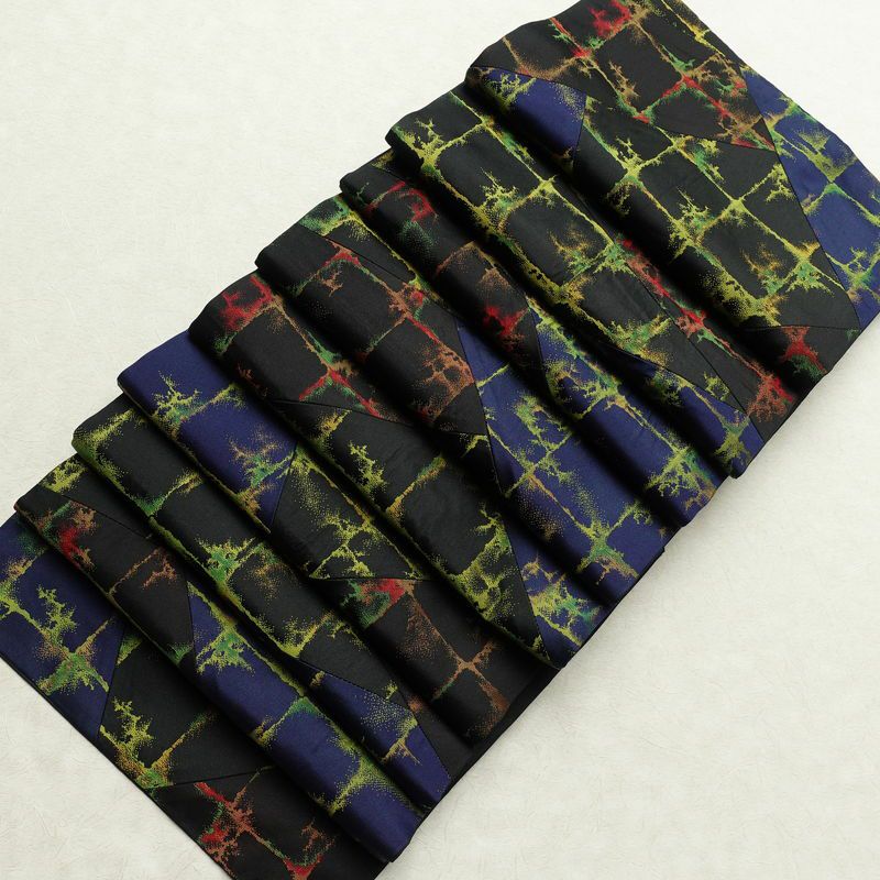 袋帯 全通柄 一般用 正絹 切嵌 幾何学柄・抽象柄 帯 黒_画像17