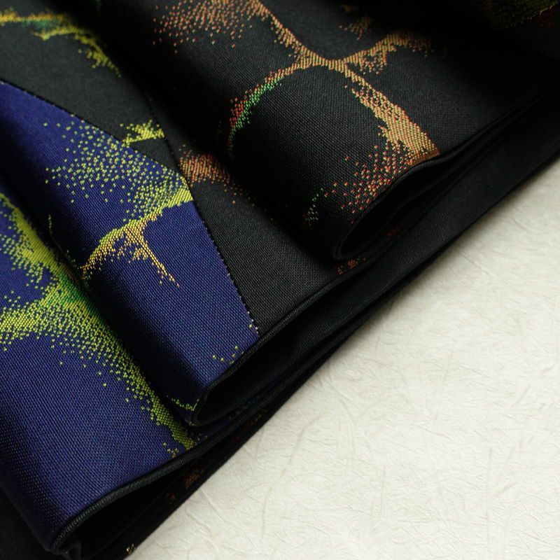 袋帯 全通柄 一般用 正絹 切嵌 幾何学柄・抽象柄 帯 黒_画像19