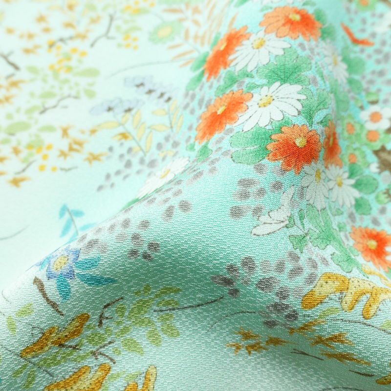 小紋 美品 総柄 正絹 花柄 袷仕立て 身丈157cm 裄丈65.5cm 一部しつけ糸付き 着物 緑・うぐいす色_画像21