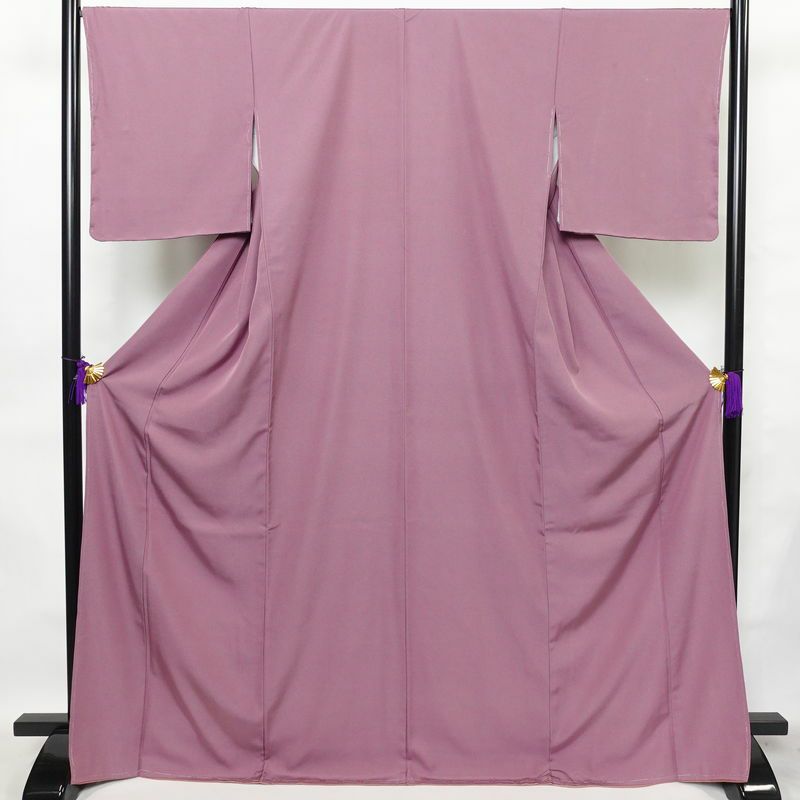 色無地 古法草木染 しつけ糸付き 鮫小紋 正絹 流水・波柄 袷仕立て 身丈169cm 裄丈68.5cm 着物 紫・藤色_画像1