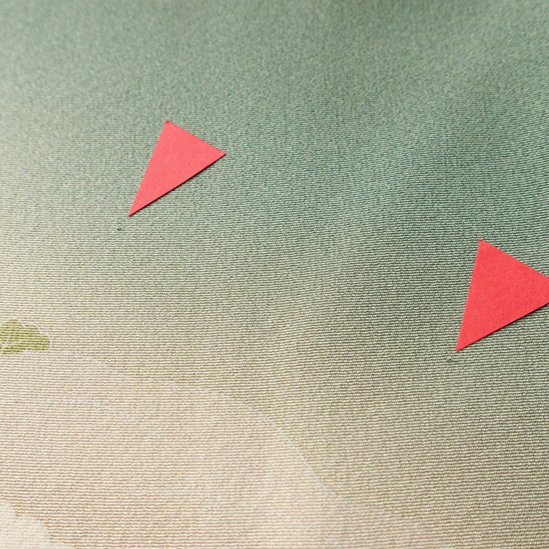 色留袖 縮緬 一つ紋付き 正絹 風景柄 袷仕立て 身丈160cm 裄丈67cm 共八掛 フォーマル 着物 緑・うぐいす色_画像8