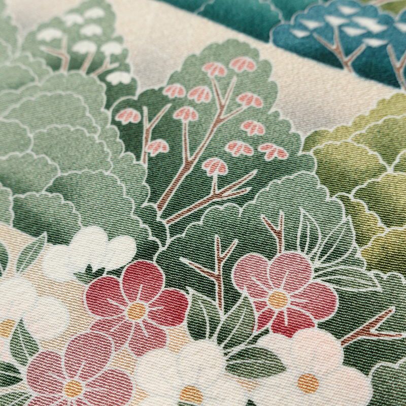 色留袖 縮緬 一つ紋付き 正絹 風景柄 袷仕立て 身丈160cm 裄丈67cm 共八掛 フォーマル 着物 緑・うぐいす色_画像10