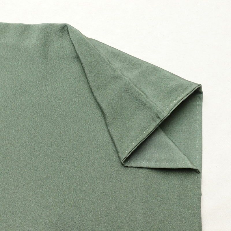 色留袖 縮緬 一つ紋付き 正絹 風景柄 袷仕立て 身丈160cm 裄丈67cm 共八掛 フォーマル 着物 緑・うぐいす色_画像17