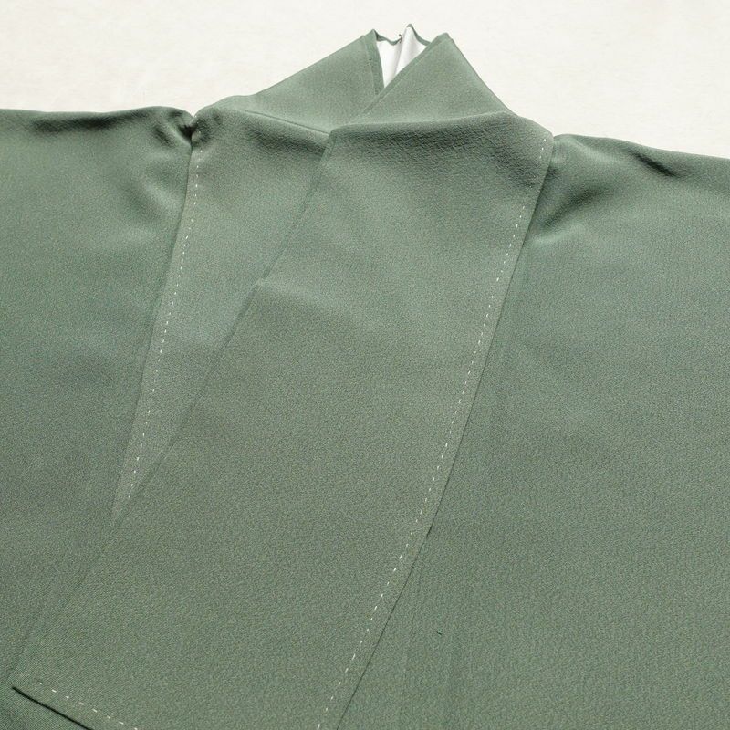 色留袖 縮緬 一つ紋付き 正絹 風景柄 袷仕立て 身丈160cm 裄丈67cm 共八掛 フォーマル 着物 緑・うぐいす色_画像18