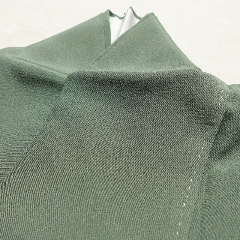 色留袖 縮緬 一つ紋付き 正絹 風景柄 袷仕立て 身丈160cm 裄丈67cm 共八掛 フォーマル 着物 緑・うぐいす色_画像19