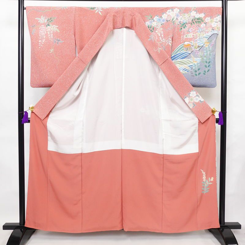 訪問着 良品 落款入り 縮緬 正絹 人物・動物柄 袷仕立て 身丈160cm 裄丈67cm フォーマル 着物 ピンク_画像3