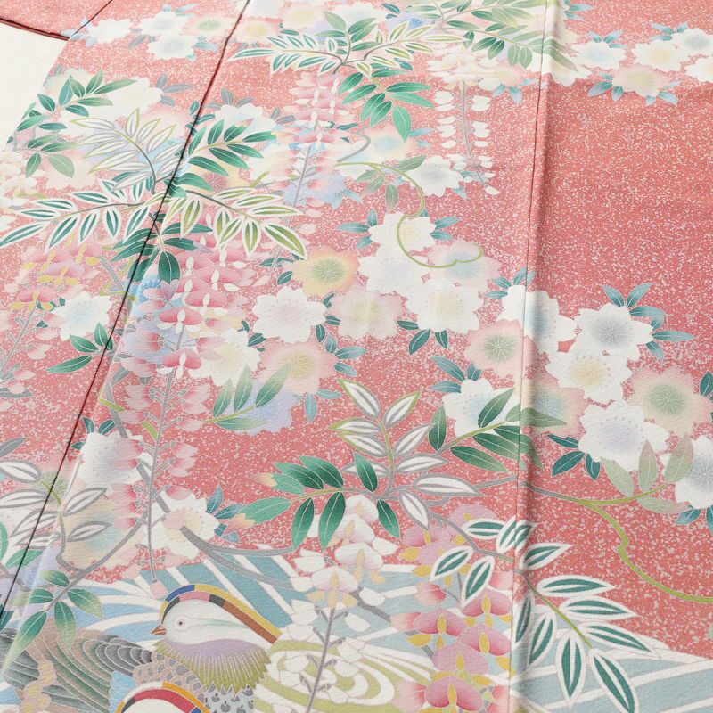 訪問着 良品 落款入り 縮緬 正絹 人物・動物柄 袷仕立て 身丈160cm 裄丈67cm フォーマル 着物 ピンク_画像5