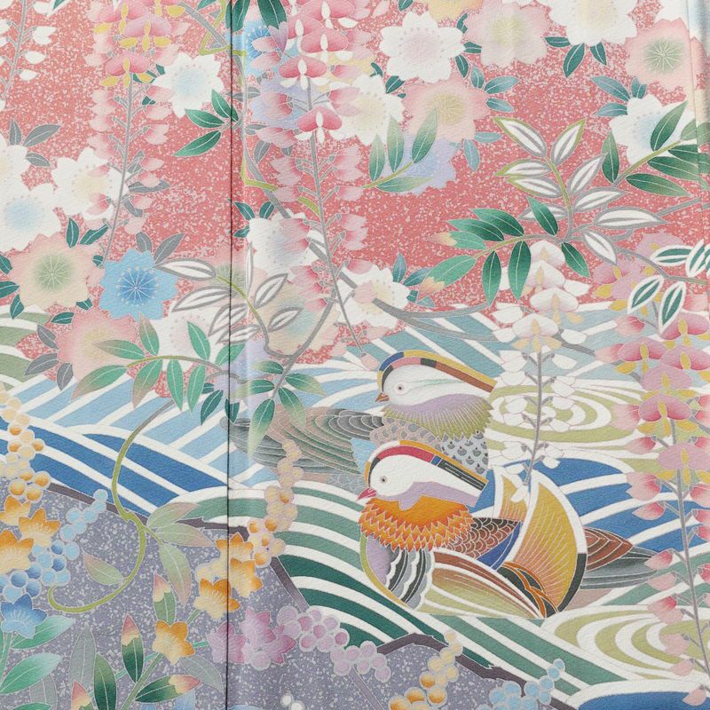 訪問着 良品 落款入り 縮緬 正絹 人物・動物柄 袷仕立て 身丈160cm 裄丈67cm フォーマル 着物 ピンク_画像6