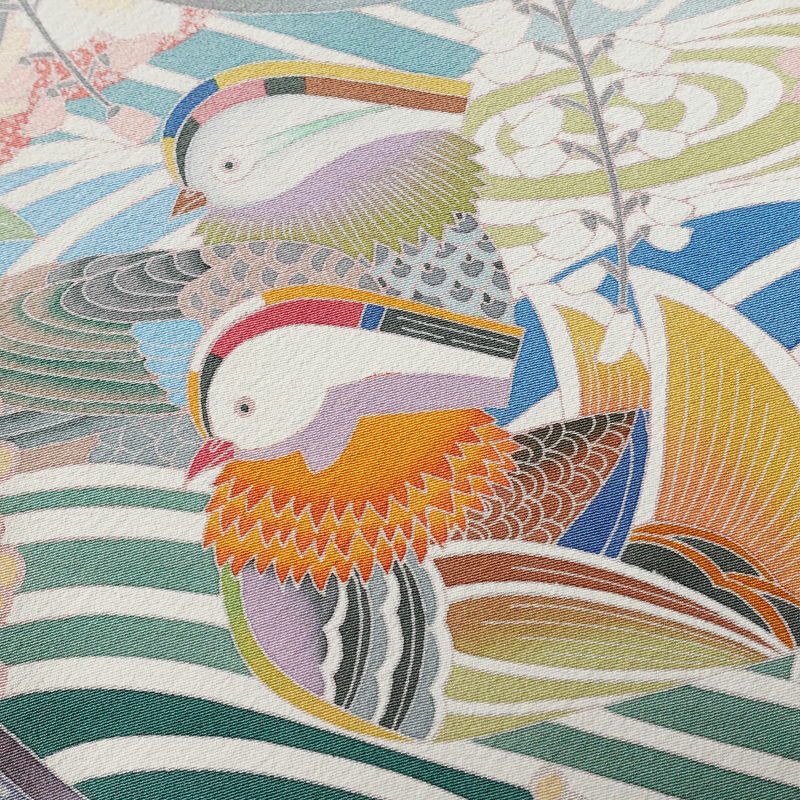 訪問着 良品 落款入り 縮緬 正絹 人物・動物柄 袷仕立て 身丈160cm 裄丈67cm フォーマル 着物 ピンク_画像7