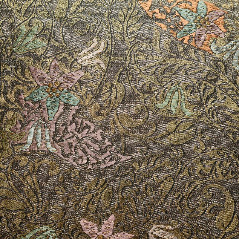 袋帯 全通柄 良品 フォーマル用 正絹 木の葉・植物柄 金糸 帯 茶_画像2