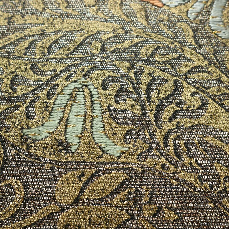 袋帯 全通柄 良品 フォーマル用 正絹 木の葉・植物柄 金糸 帯 茶_画像4