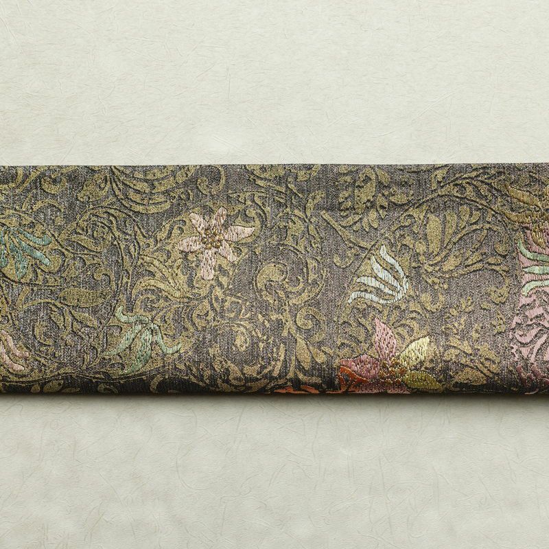 袋帯 全通柄 良品 フォーマル用 正絹 木の葉・植物柄 金糸 帯 茶_画像14