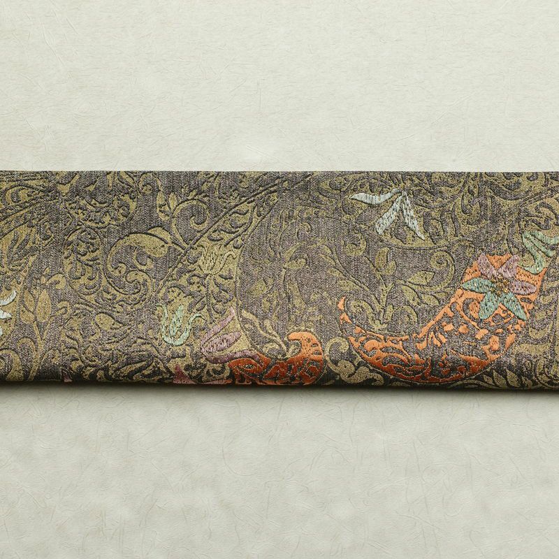袋帯 全通柄 良品 フォーマル用 正絹 木の葉・植物柄 金糸 帯 茶_画像15