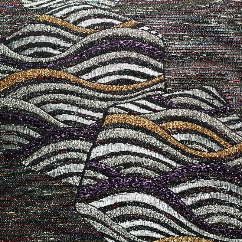 袋帯 天目織 六通柄 フォーマル用 正絹 流水・波柄 箔 金糸 銀糸 帯 多色使い_画像2