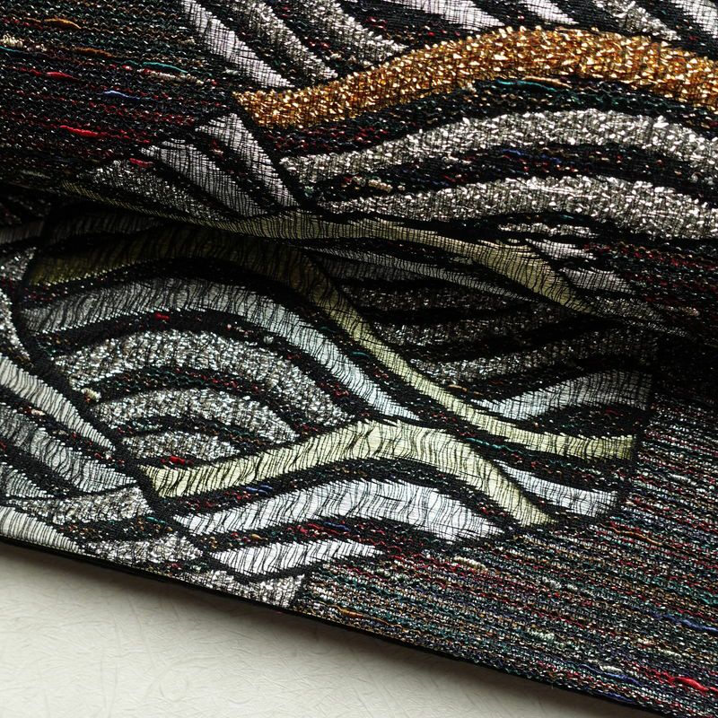 袋帯 天目織 六通柄 フォーマル用 正絹 流水・波柄 箔 金糸 銀糸 帯 多色使い_画像6