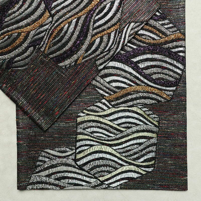 袋帯 天目織 六通柄 フォーマル用 正絹 流水・波柄 箔 金糸 銀糸 帯 多色使い_画像10