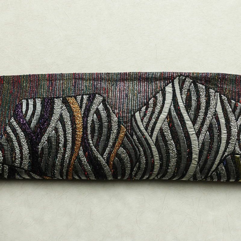 袋帯 天目織 六通柄 フォーマル用 正絹 流水・波柄 箔 金糸 銀糸 帯 多色使い_画像11