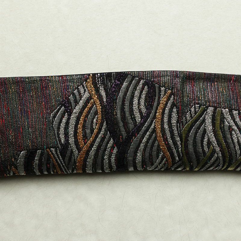 袋帯 天目織 六通柄 フォーマル用 正絹 流水・波柄 箔 金糸 銀糸 帯 多色使い_画像12