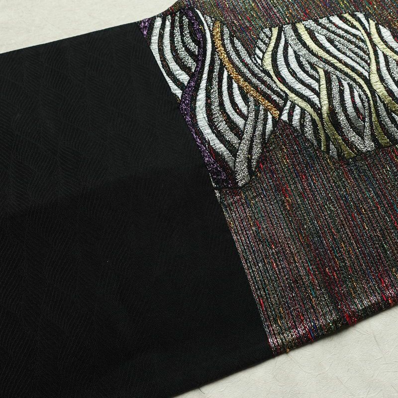 袋帯 天目織 六通柄 フォーマル用 正絹 流水・波柄 箔 金糸 銀糸 帯 多色使い_画像13