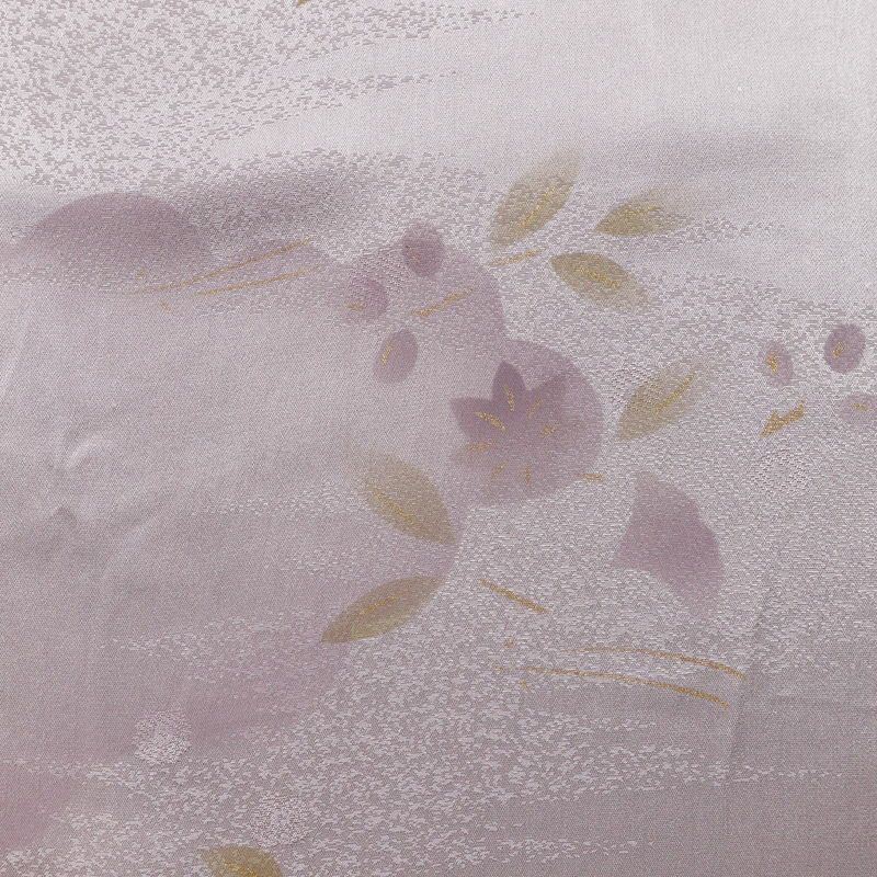 帯揚げ 綸子 正絹 木の葉・植物柄 箔 和装小物 紫・藤色_画像6