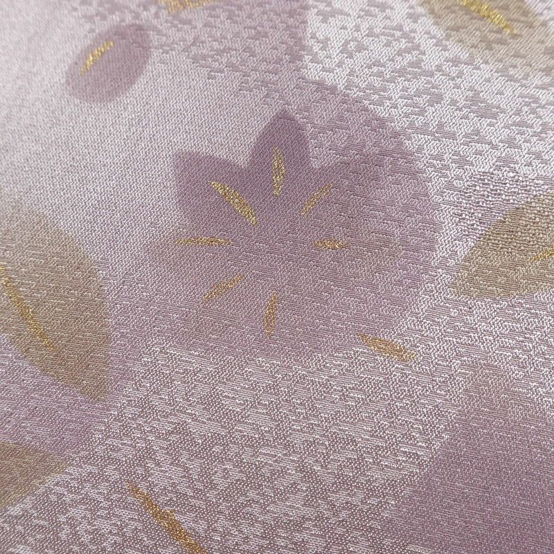 帯揚げ 綸子 正絹 木の葉・植物柄 箔 和装小物 紫・藤色_画像7
