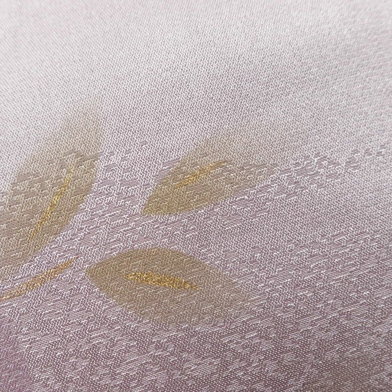 帯揚げ 綸子 正絹 木の葉・植物柄 箔 和装小物 紫・藤色_画像8