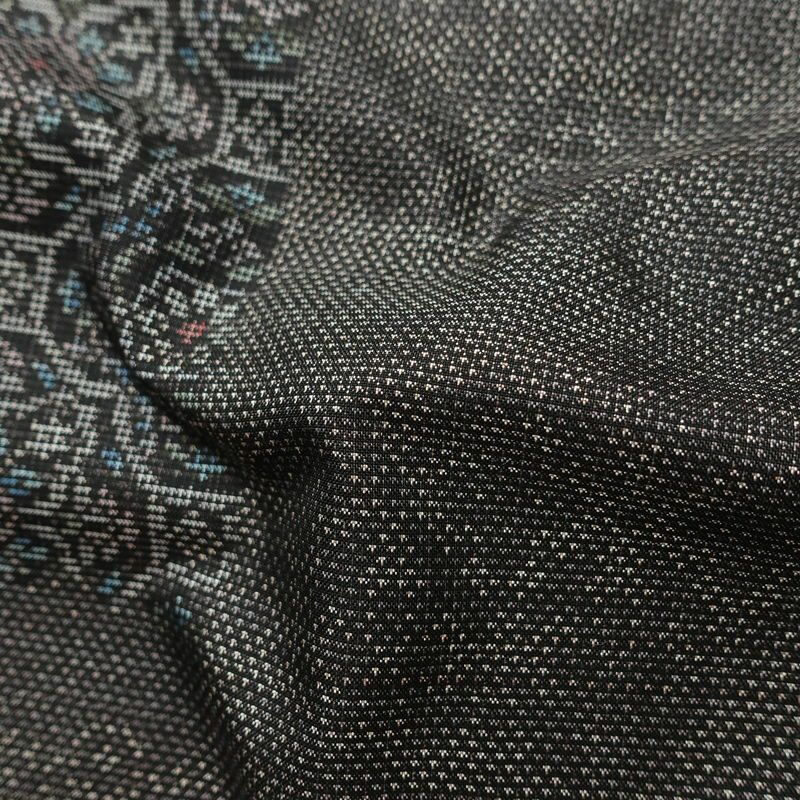 大島紬 正絹 幾何学柄・抽象柄 袷仕立て 身丈158.5cm 裄丈66.5cm 着物 グレー_画像21