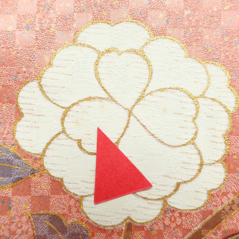 振袖 金駒刺繍 正絹 花柄 袷仕立て 身丈168cm 裄丈67.5cm 箔 金彩 蝶 フォーマル 着物 ピンク_画像12