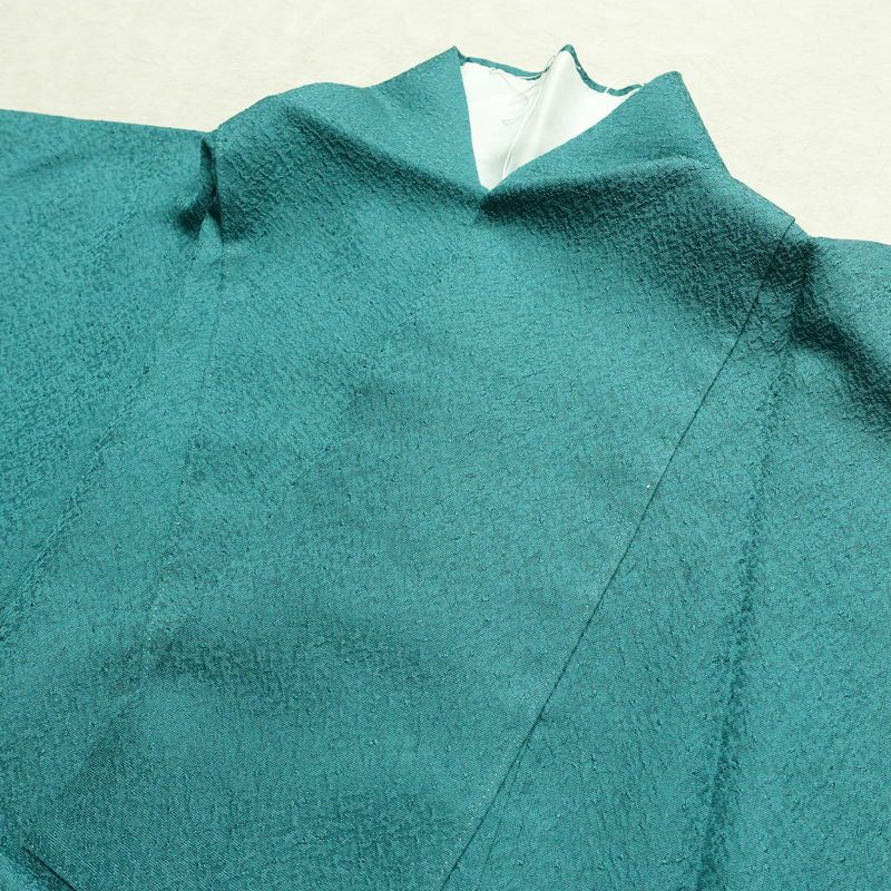 色無地 しつけ糸付き 一つ紋付き 正絹 袷仕立て 身丈148cm 裄丈63cm フォーマル 着物 緑・うぐいす色_画像17