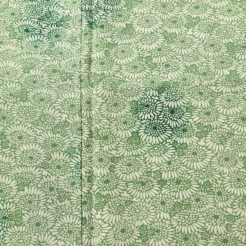 小紋 しつけ糸付き 縮緬 総柄 正絹 花柄 袷仕立て 身丈150.5cm 裄丈64cm 着物 緑・うぐいす色_画像6