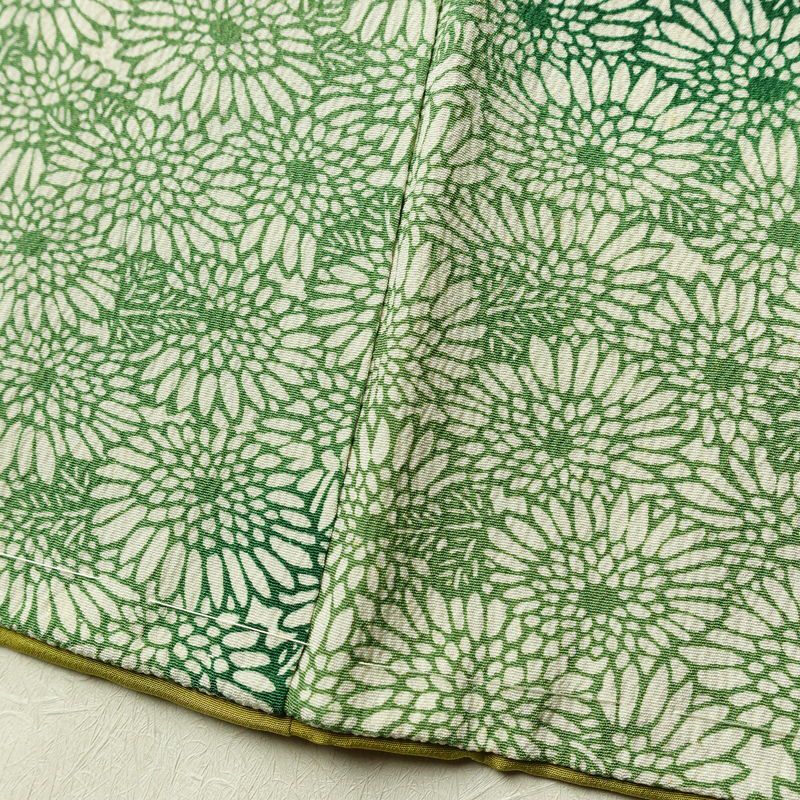 小紋 しつけ糸付き 縮緬 総柄 正絹 花柄 袷仕立て 身丈150.5cm 裄丈64cm 着物 緑・うぐいす色_画像10