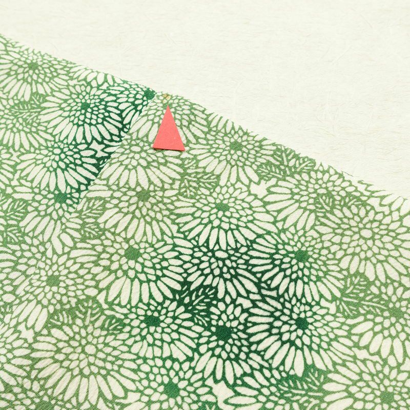 小紋 しつけ糸付き 縮緬 総柄 正絹 花柄 袷仕立て 身丈150.5cm 裄丈64cm 着物 緑・うぐいす色_画像12