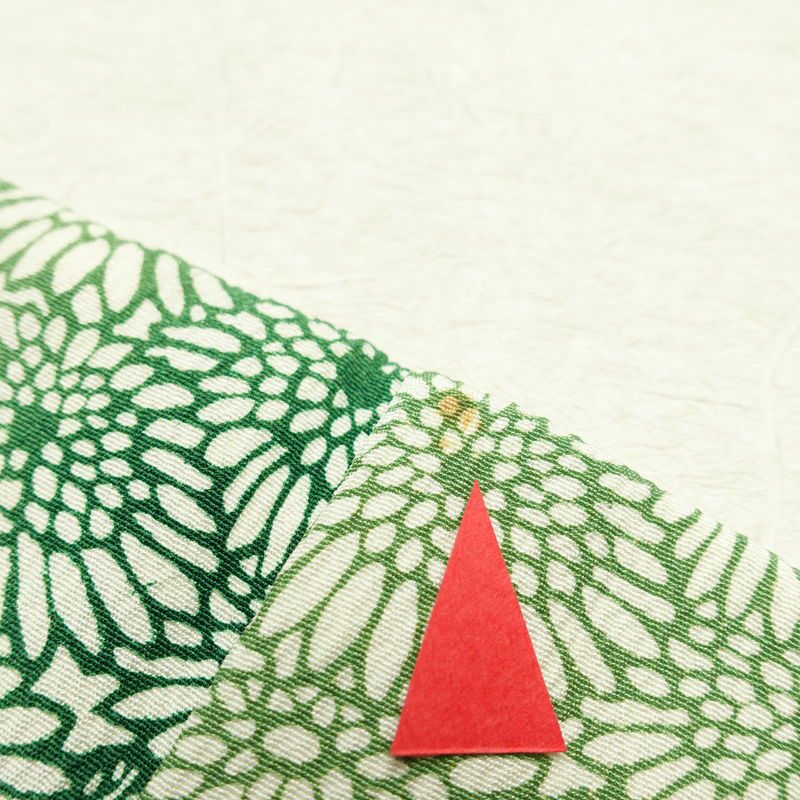 小紋 しつけ糸付き 縮緬 総柄 正絹 花柄 袷仕立て 身丈150.5cm 裄丈64cm 着物 緑・うぐいす色_画像13