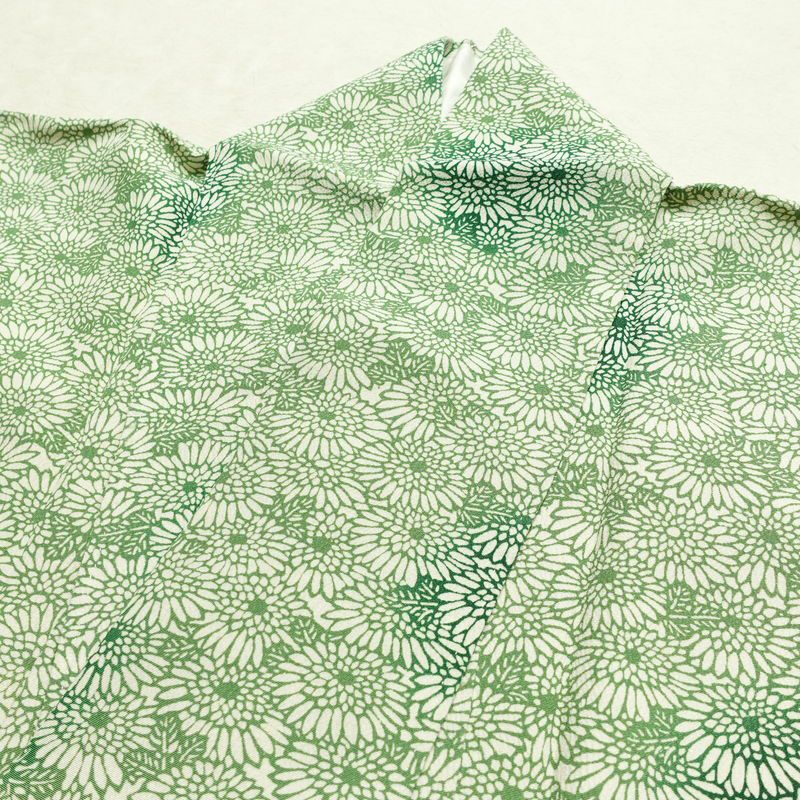 小紋 しつけ糸付き 縮緬 総柄 正絹 花柄 袷仕立て 身丈150.5cm 裄丈64cm 着物 緑・うぐいす色_画像17