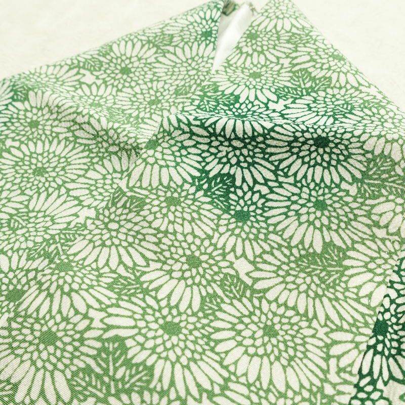 小紋 しつけ糸付き 縮緬 総柄 正絹 花柄 袷仕立て 身丈150.5cm 裄丈64cm 着物 緑・うぐいす色_画像18