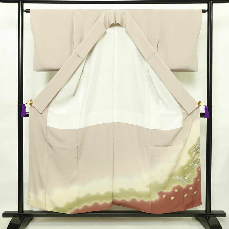 色留袖 三つ紋付き 落款入り 縮緬 正絹 風景柄 袷仕立て 身丈153.5cm 裄丈63cm 共八掛 フォーマル 着物 小豆・エンジ_画像3