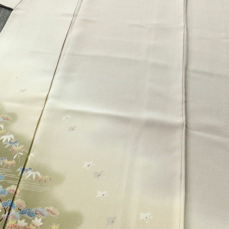 色留袖 三つ紋付き 落款入り 縮緬 正絹 風景柄 袷仕立て 身丈153.5cm 裄丈63cm 共八掛 フォーマル 着物 小豆・エンジ_画像5