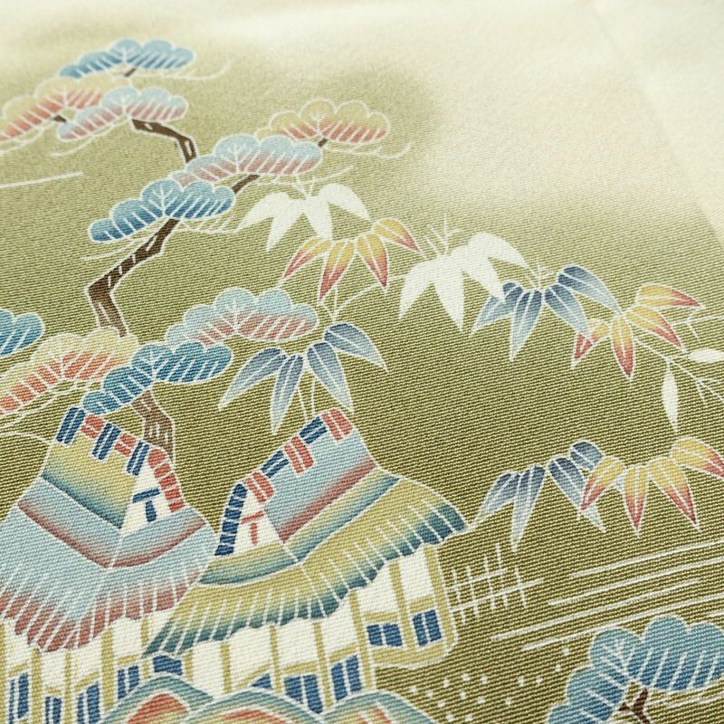 色留袖 三つ紋付き 落款入り 縮緬 正絹 風景柄 袷仕立て 身丈153.5cm 裄丈63cm 共八掛 フォーマル 着物 小豆・エンジ_画像8