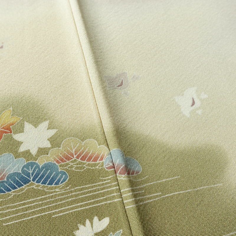 色留袖 三つ紋付き 落款入り 縮緬 正絹 風景柄 袷仕立て 身丈153.5cm 裄丈63cm 共八掛 フォーマル 着物 小豆・エンジ_画像9