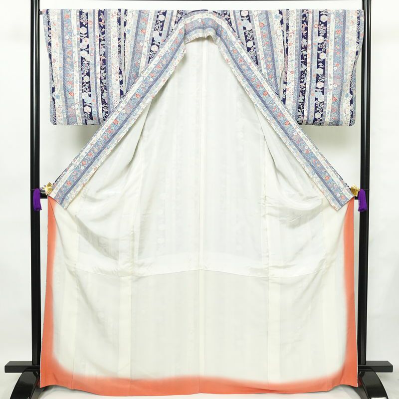 小紋 正絹 縞柄・線柄 袷仕立て 身丈168cm 裄丈68cm 金彩 着物 青・紺_画像3