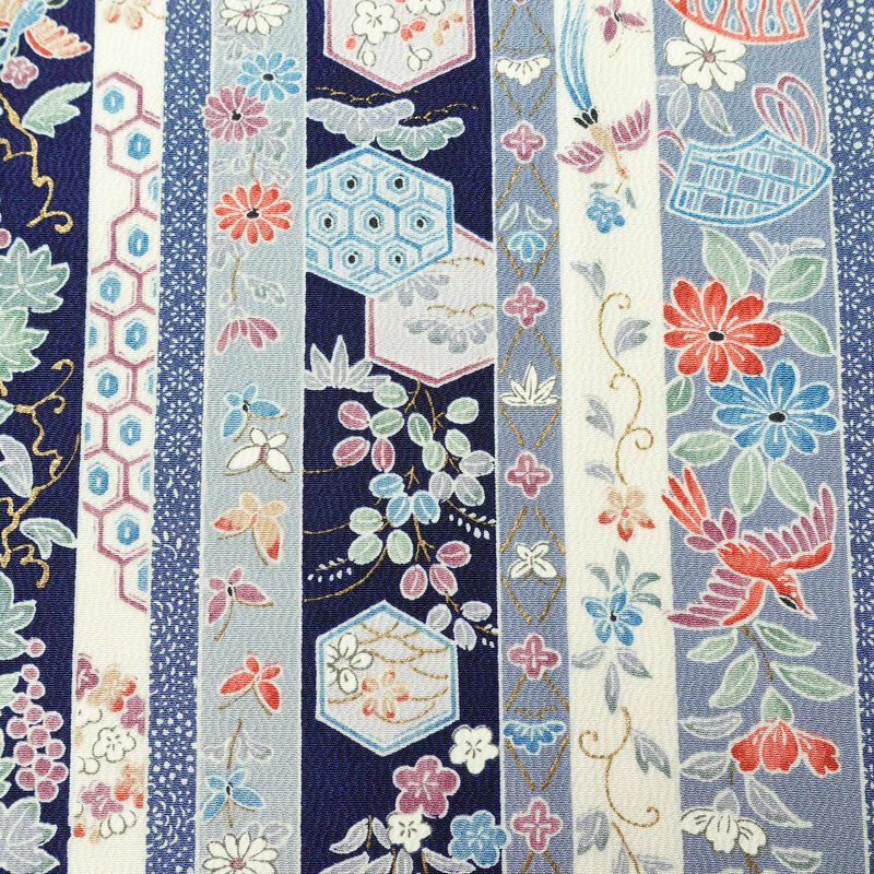 小紋 正絹 縞柄・線柄 袷仕立て 身丈168cm 裄丈68cm 金彩 着物 青・紺_画像6