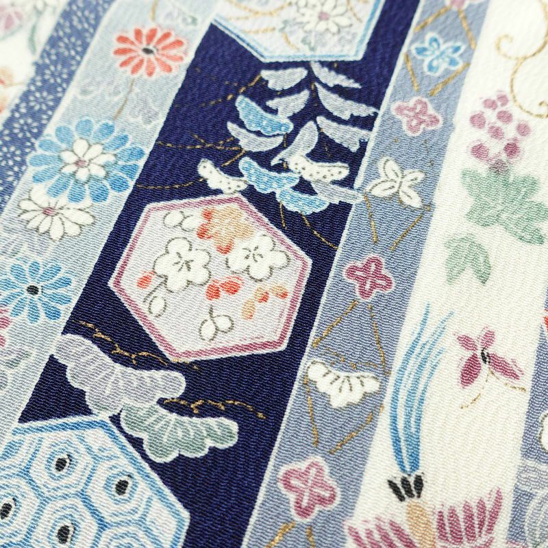 小紋 正絹 縞柄・線柄 袷仕立て 身丈168cm 裄丈68cm 金彩 着物 青・紺_画像7