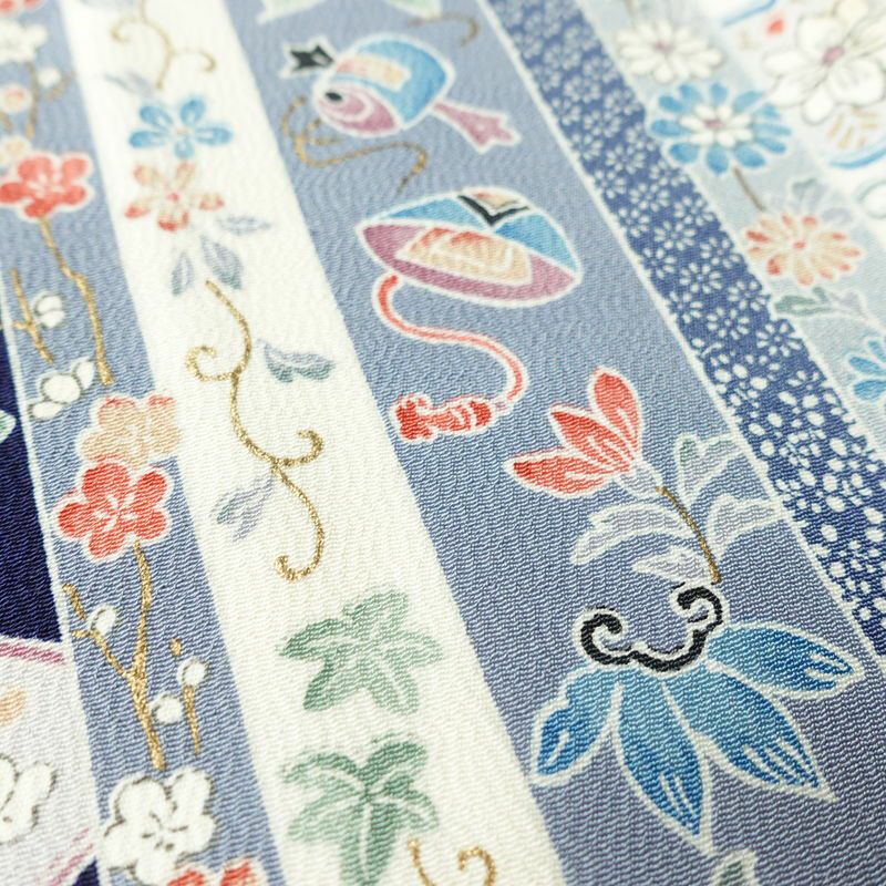 小紋 正絹 縞柄・線柄 袷仕立て 身丈168cm 裄丈68cm 金彩 着物 青・紺_画像8